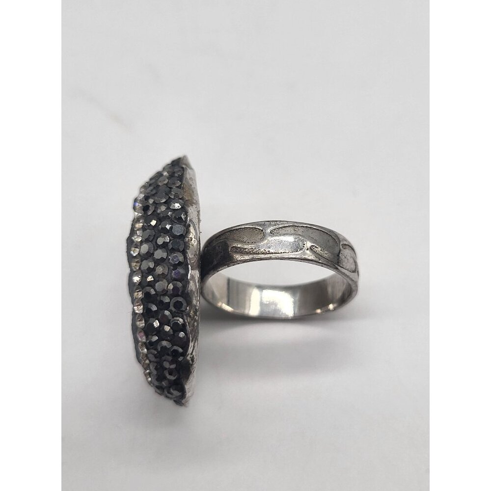 Vintage N-TR Sterling Silver Gray Druzy Quartz Crystal Marcasite Ring SZ 7 - Picture 5 of 11